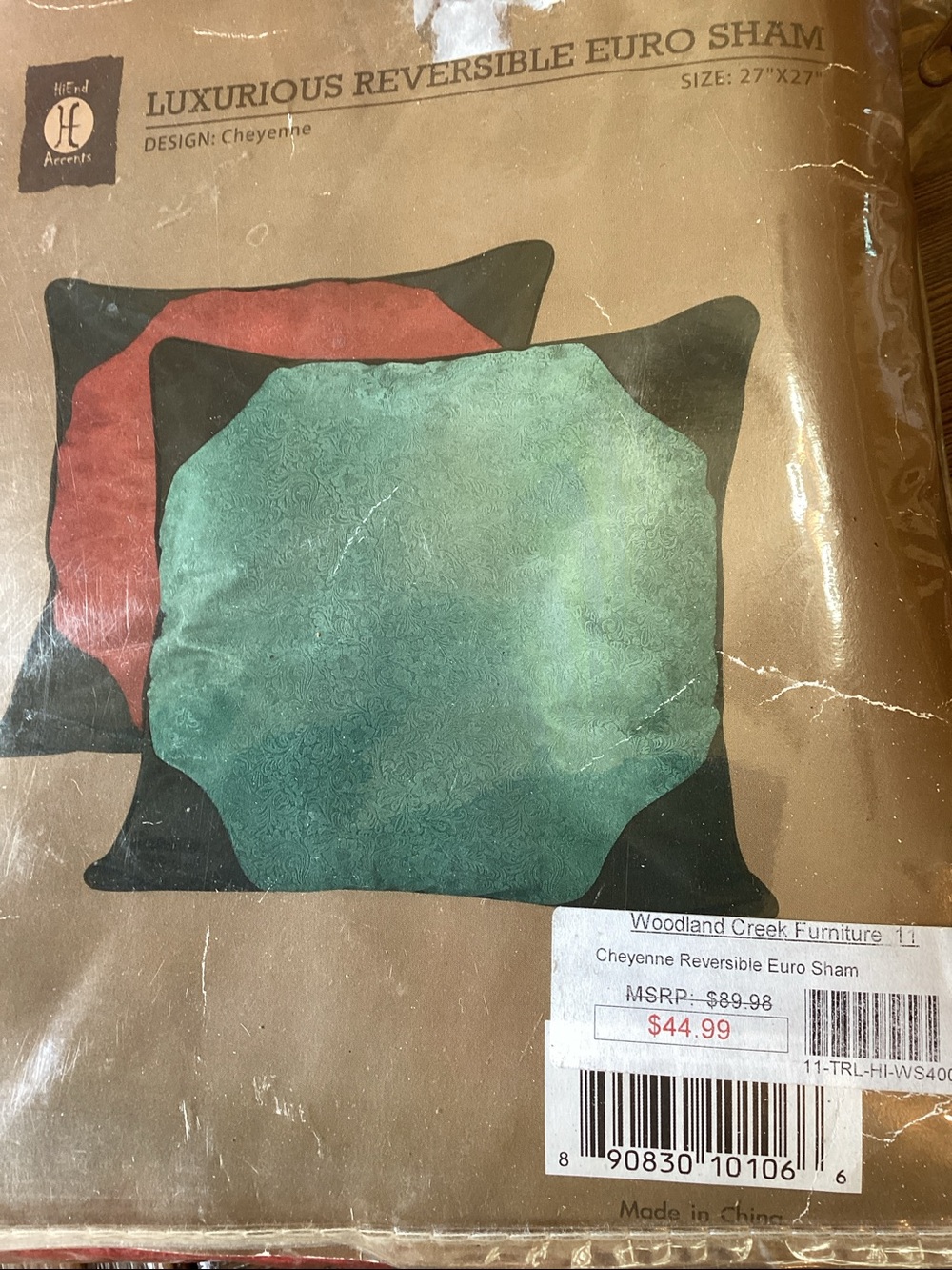 BNWT Luxurious Reversible Euro Sham 27” x 27”